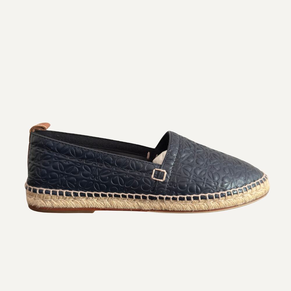 Loewe Black Embossed Leather Espadrille Loafers - Picture 2 of 8
